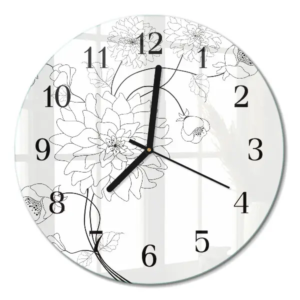 Ronde glazen wandklok Bloemen