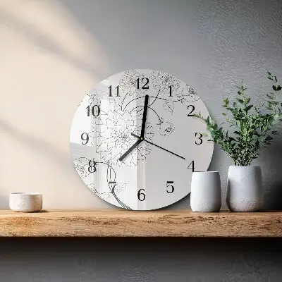 Ronde glazen wandklok Bloemen