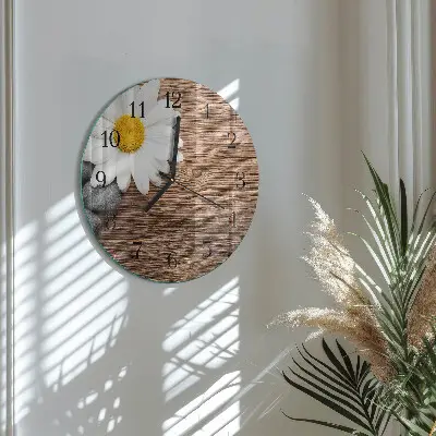 Ronde glazen wandklok Madeliefje