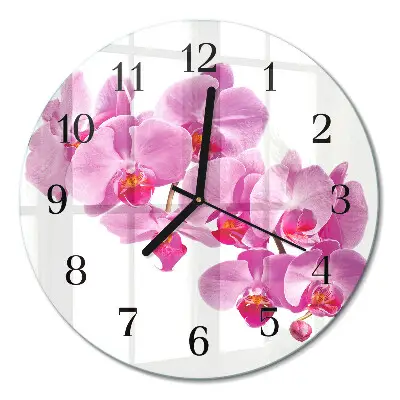 Ronde glas klok Orchidee