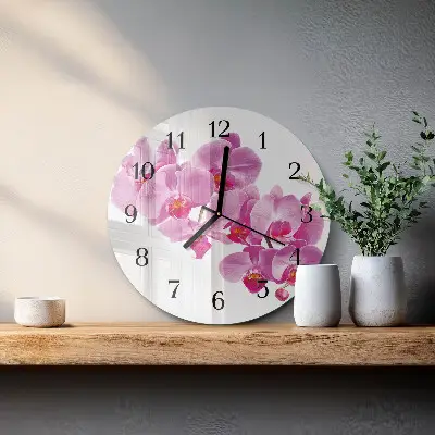 Ronde glas klok Orchidee