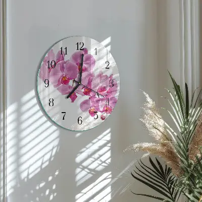 Ronde glas klok Orchidee