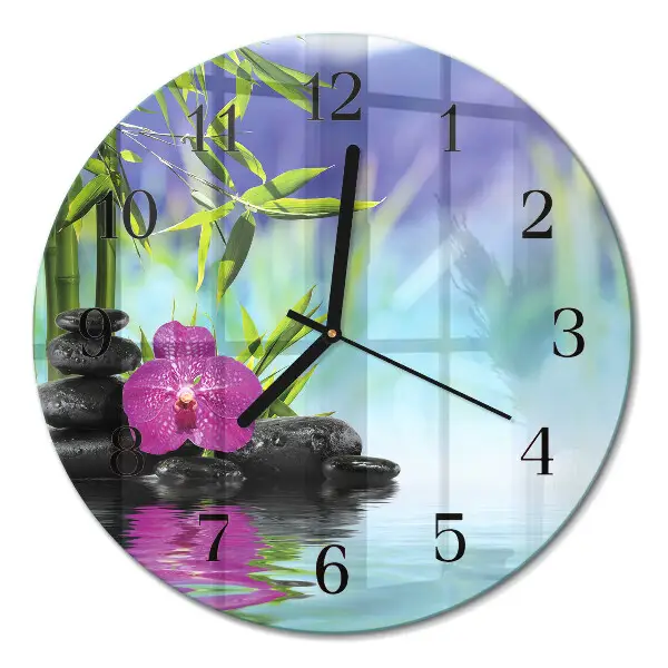 Ronde glazen wandklok Orchidee spa