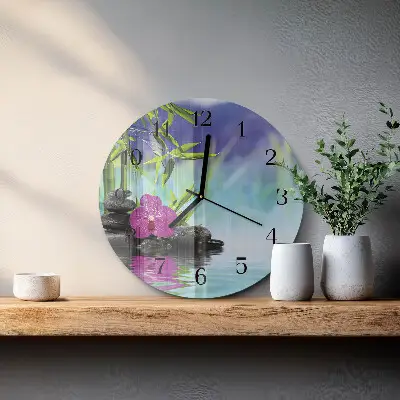 Ronde glazen wandklok Orchidee spa