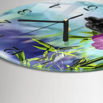 Ronde glazen wandklok Orchidee spa