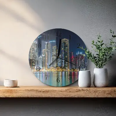 Ronde glazen wandklok Nachtstad