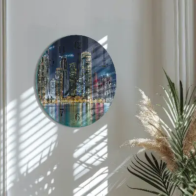 Ronde glazen wandklok Nachtstad