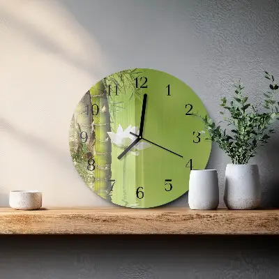 Ronde glazen wandklok Bamboe