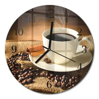 Wandklok glas decoratie rond Koffie