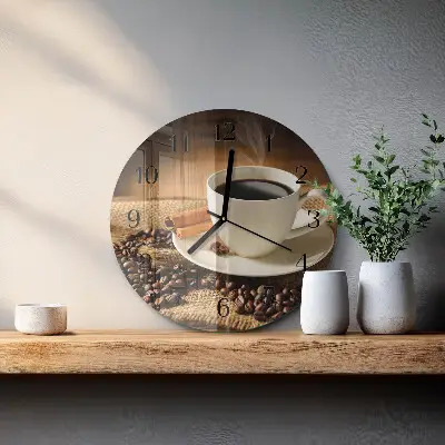 Wandklok glas decoratie rond Koffie