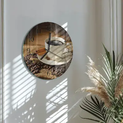 Wandklok glas decoratie rond Koffie