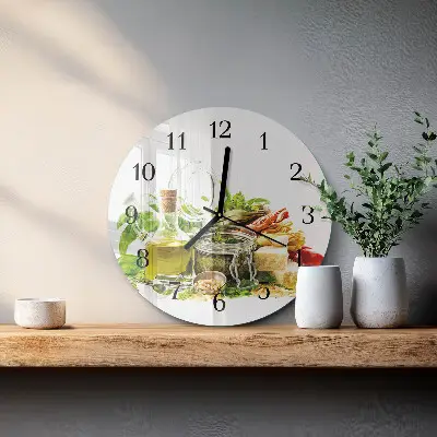Ronde glazen wandklok Pasta met olijfolie