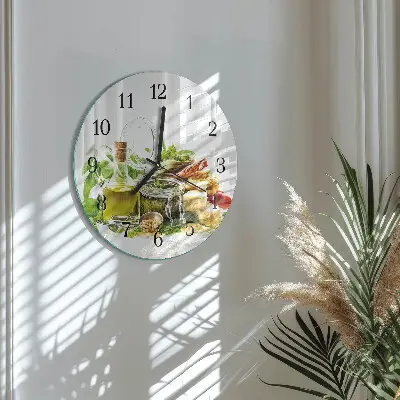 Ronde glazen wandklok Pasta met olijfolie