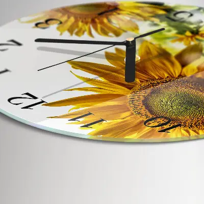 Ronde glazen wandklok Zonnebloem