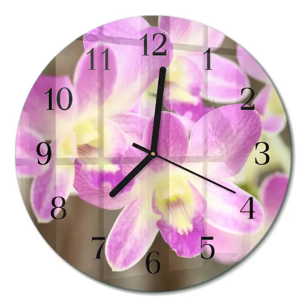 Wandklok glas decoratie rond Bloemen