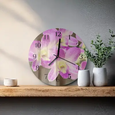 Wandklok glas decoratie rond Bloemen