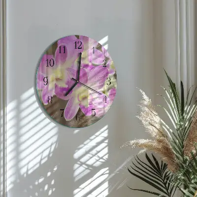 Wandklok glas decoratie rond Bloemen