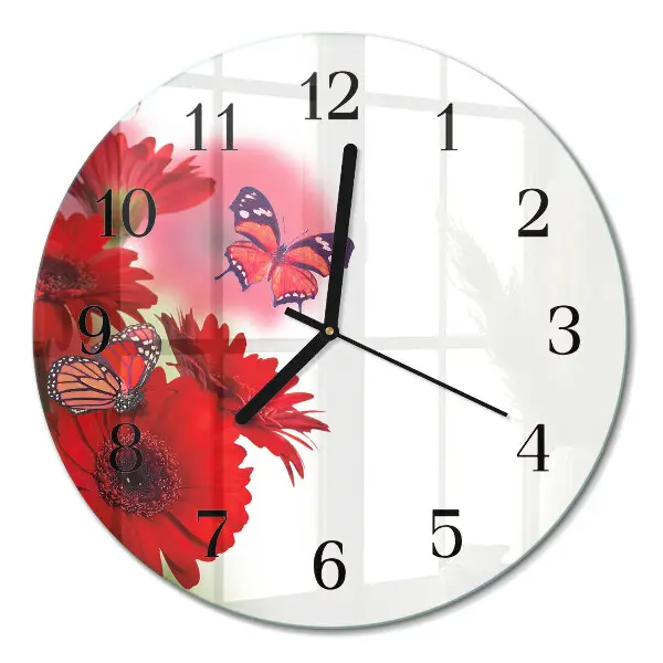 Ronde glas klok Gerbera