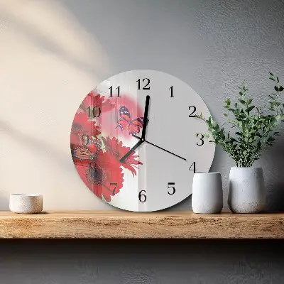 Ronde glas klok Gerbera