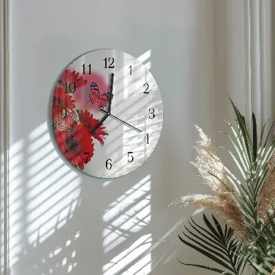 Ronde glas klok Gerbera