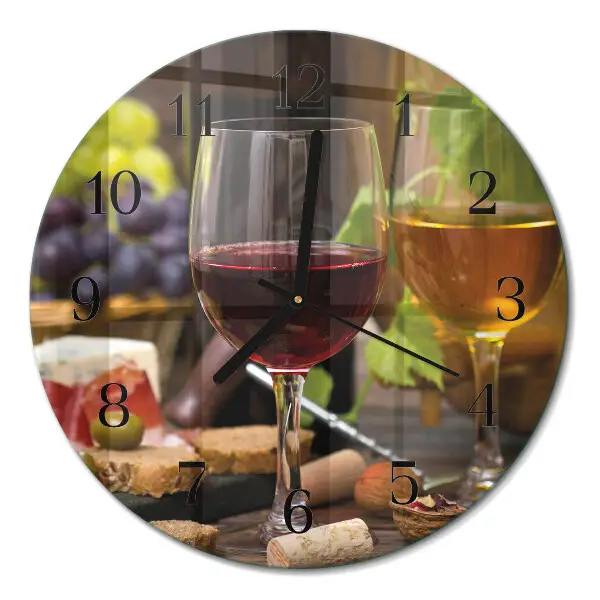 Wandklok glas decoratie rond Glazen wijn