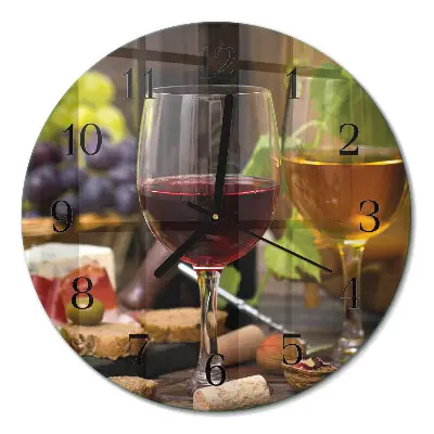 Wandklok glas decoratie rond Glazen wijn