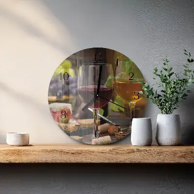 Wandklok glas decoratie rond Glazen wijn