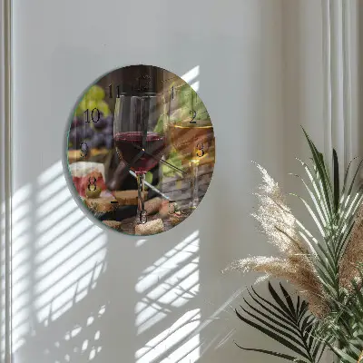 Wandklok glas decoratie rond Glazen wijn