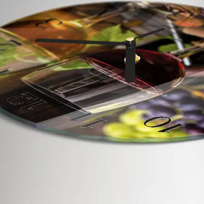 Wandklok glas decoratie rond Glazen wijn