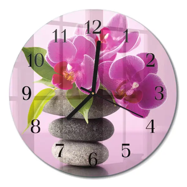 Ronde glazen wandklok Orchidee