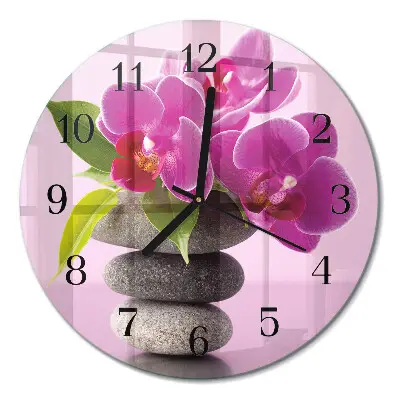 Ronde glazen wandklok Orchidee