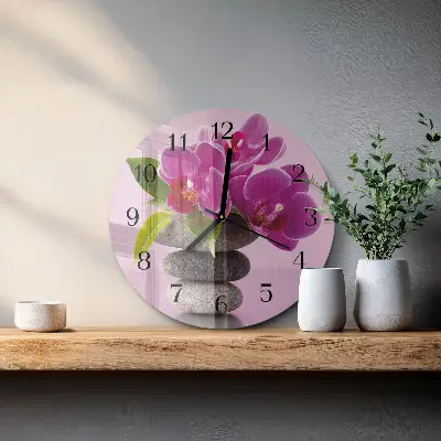 Ronde glazen wandklok Orchidee