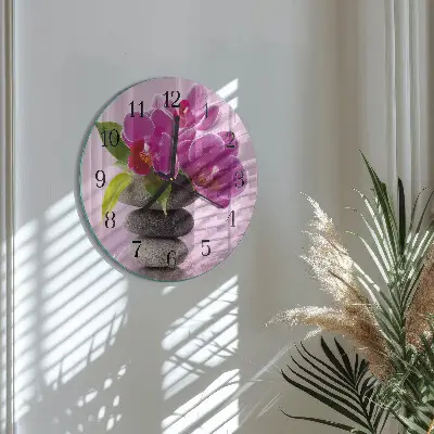 Ronde glazen wandklok Orchidee