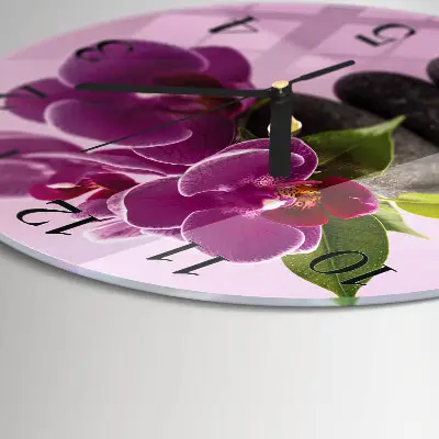 Ronde glazen wandklok Orchidee