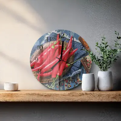 Ronde glas klok Chilipeper
