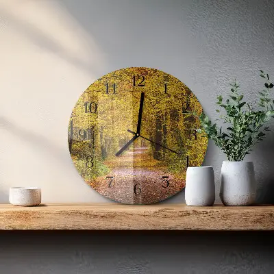 Ronde glazen wandklok Bospad