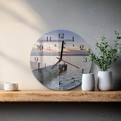 Wandklok glas decoratie rond Vogels bij het meer