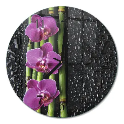Wandklok glas decoratie rond Orchidee