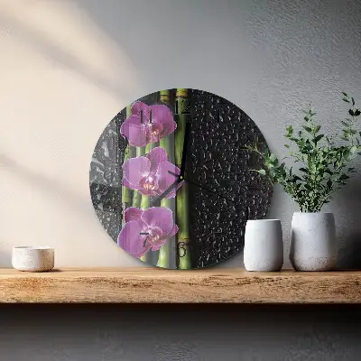 Wandklok glas decoratie rond Orchidee