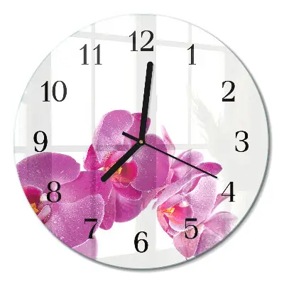 Ronde glazen wandklok Orchidee