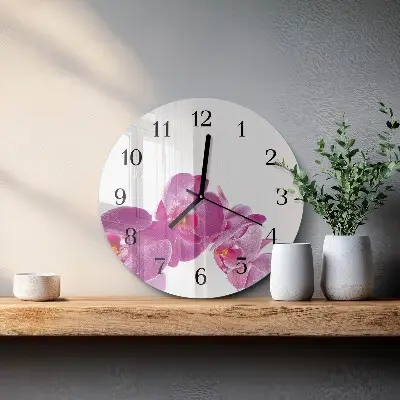 Ronde glazen wandklok Orchidee