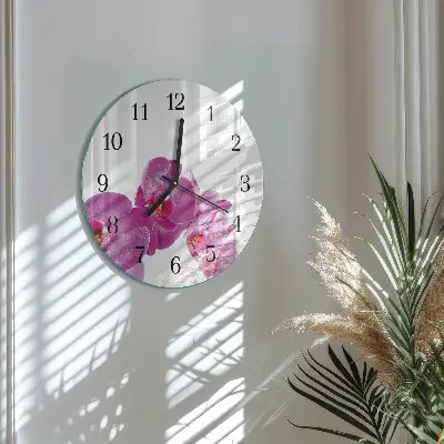 Ronde glazen wandklok Orchidee