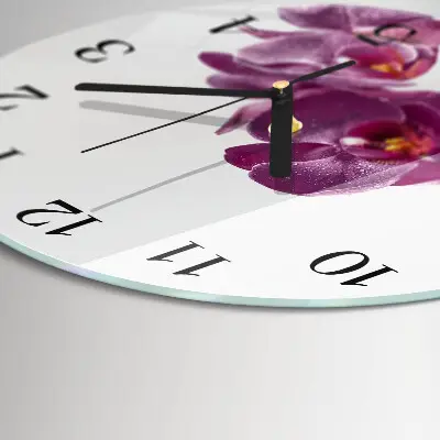 Ronde glazen wandklok Orchidee