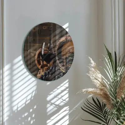 Wandklok glas decoratie rond Een wijnvat