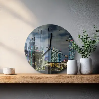 Ronde glazen wandklok Nachtstad