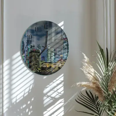 Ronde glazen wandklok Nachtstad