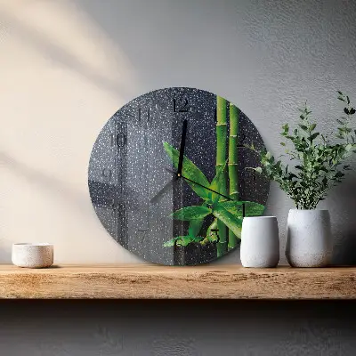 Ronde glazen wandklok Druppels en bamboe