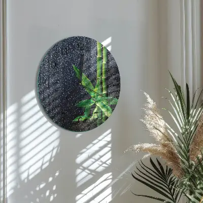 Ronde glazen wandklok Druppels en bamboe