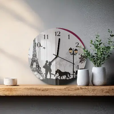 Ronde glazen wandklok Liefde voor parijs