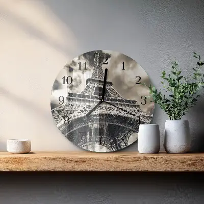 Ronde glazen wandklok Eiffeltoren